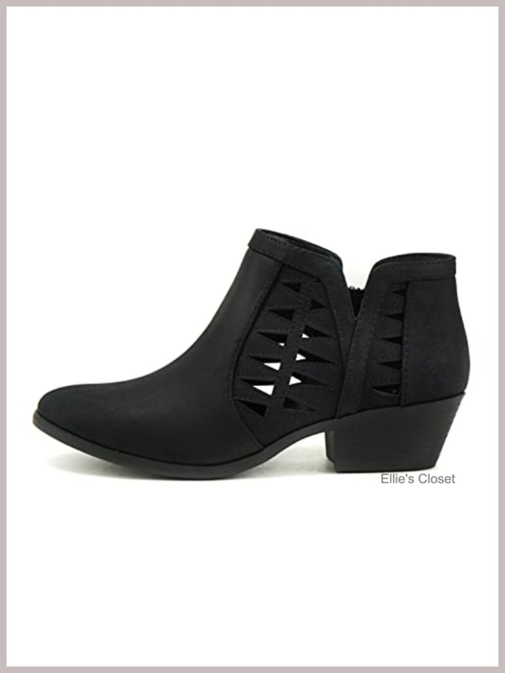 Womens Perforated Cut Out Stacked Block Heel Ankle Booties Wide Fit